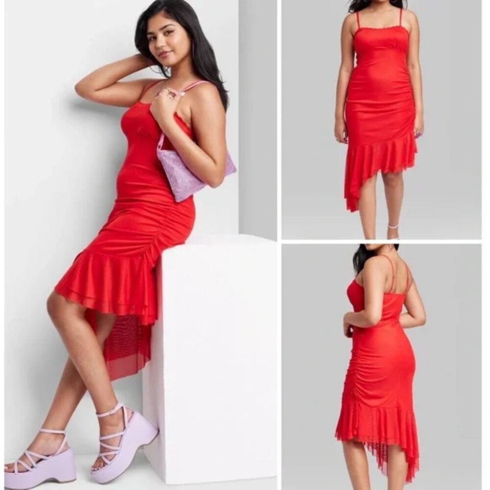 Wild Fable Red Asymmetrical Sundress with Spaghetti Straps
